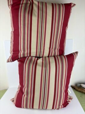 Waverly Red and Cream Striped Outdoor Decorative Throw Pillow pair(2)-19”square